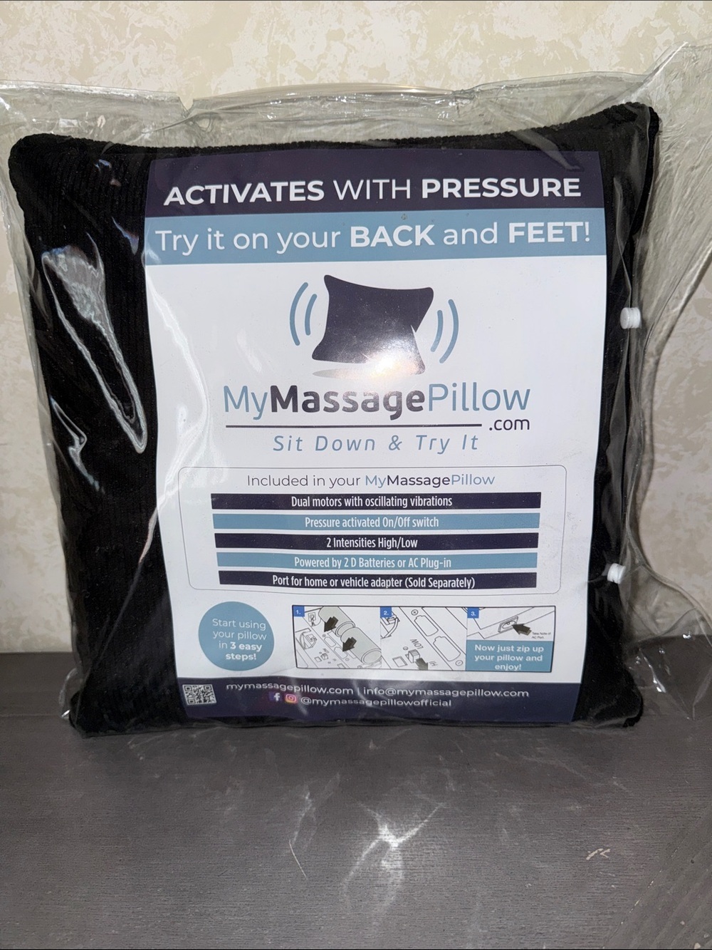 Pressure-Activated Black Massage Pillow